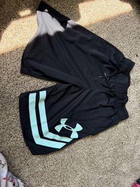 Under Armour Black Shorts with Mint Logo and Stripe Accents